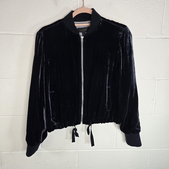J CREW Navy Blue Velvet Zip Cropped Jacket - Picture 4 of 9